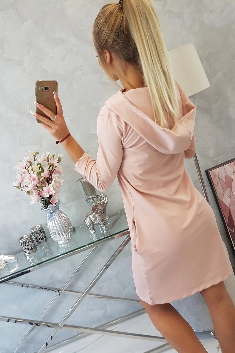 Suknelė su gobtuvu ir kišenėmis tamsiai rožinės spalvos - Image 7