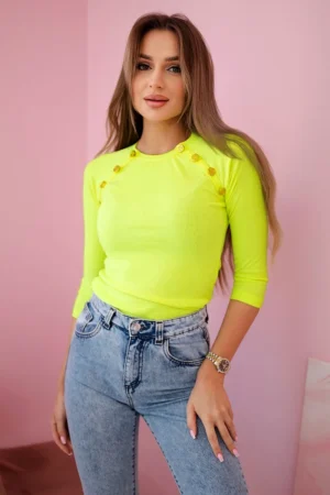 Palaidinė su dekoratyvinėmis sagomis, geltona neoninė