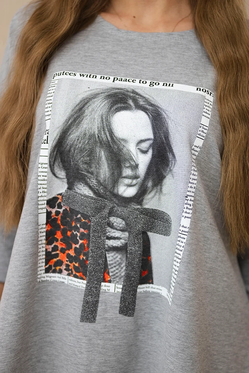Suknelė su raštu ir platėjančia apačia pilka - Image 3