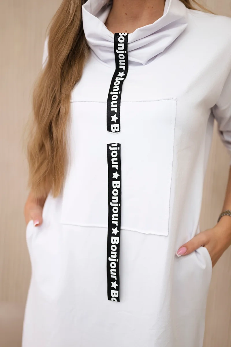 Suknelė su kaklaraiščiu balta - Image 4