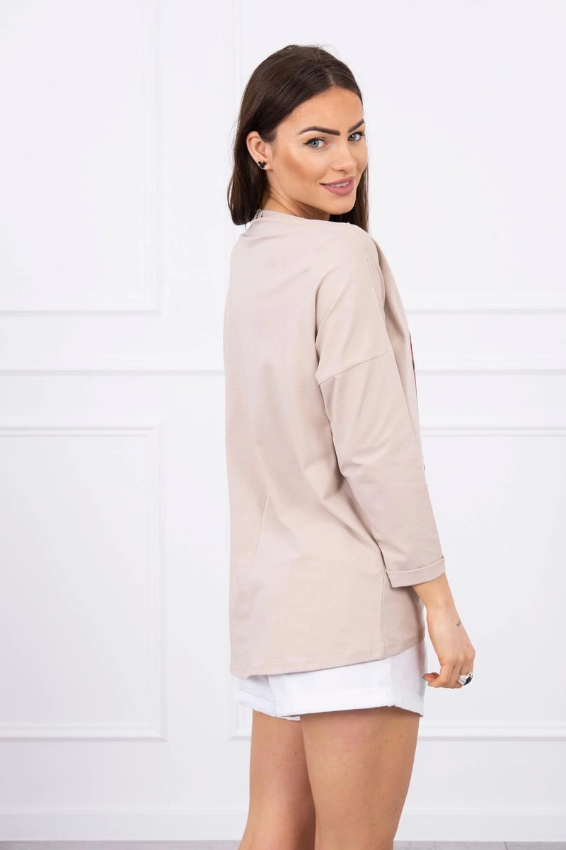 Amerikietiška mergaitė grafinė palaidinė smėlio spalvos S/M - L/XL - Image 2