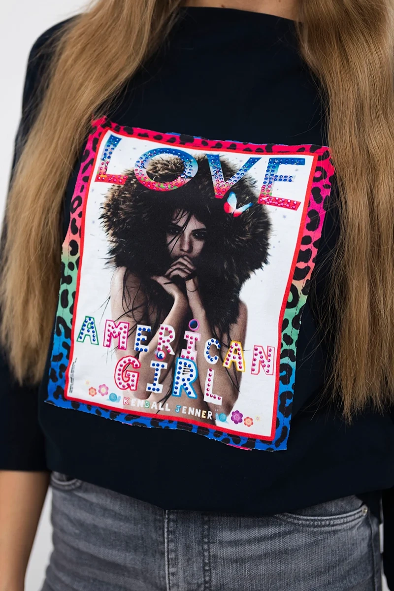 Amerikietiška mergaitė grafinė palaidinė tamsiai mėlyna S/M - L/XL - Image 4