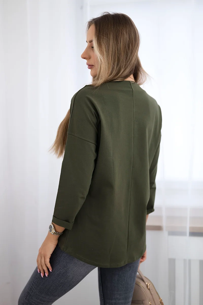 Amerikietiška mergaitė chaki spalvos grafinė palaidinė S/M - L/XL - Image 3