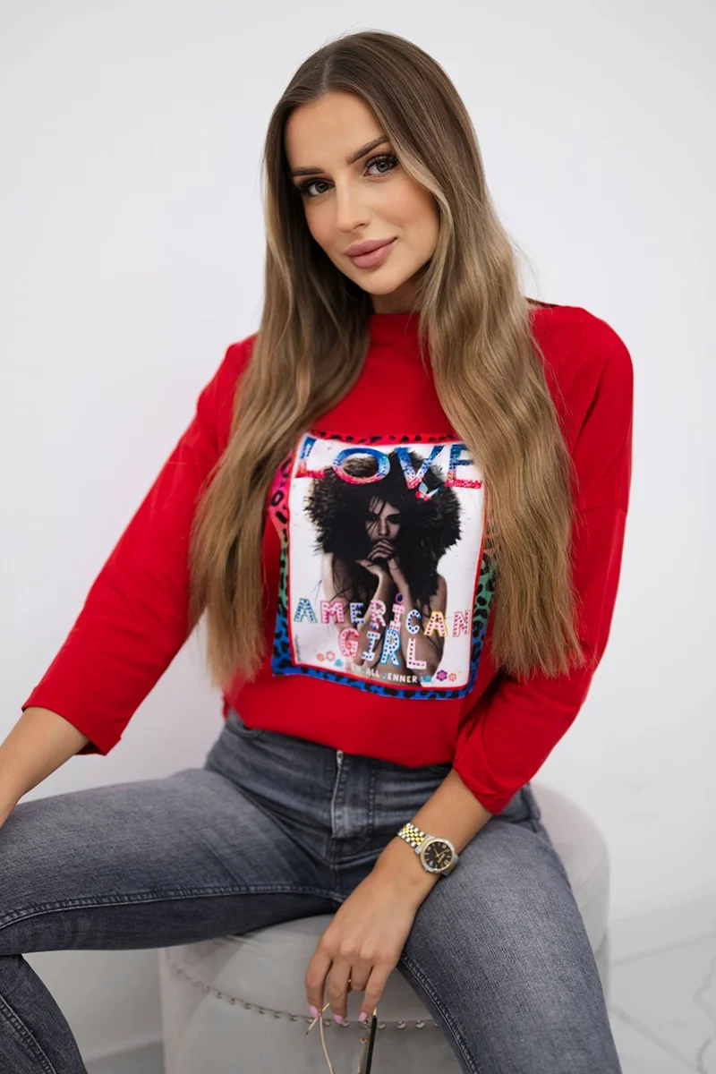 Amerikietiška mergaitė grafinė palaidinė raudona S/M - L/XL