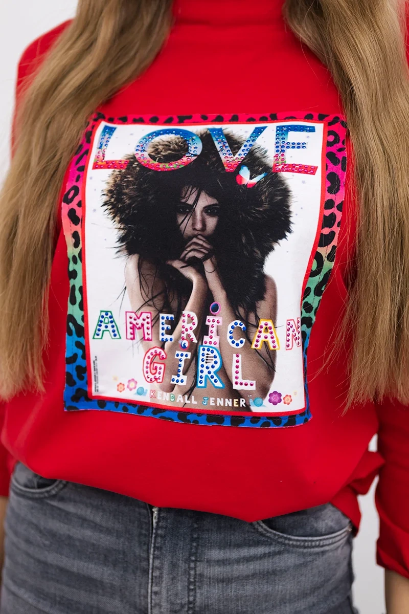 Amerikietiška mergaitė grafinė palaidinė raudona S/M - L/XL - Image 4
