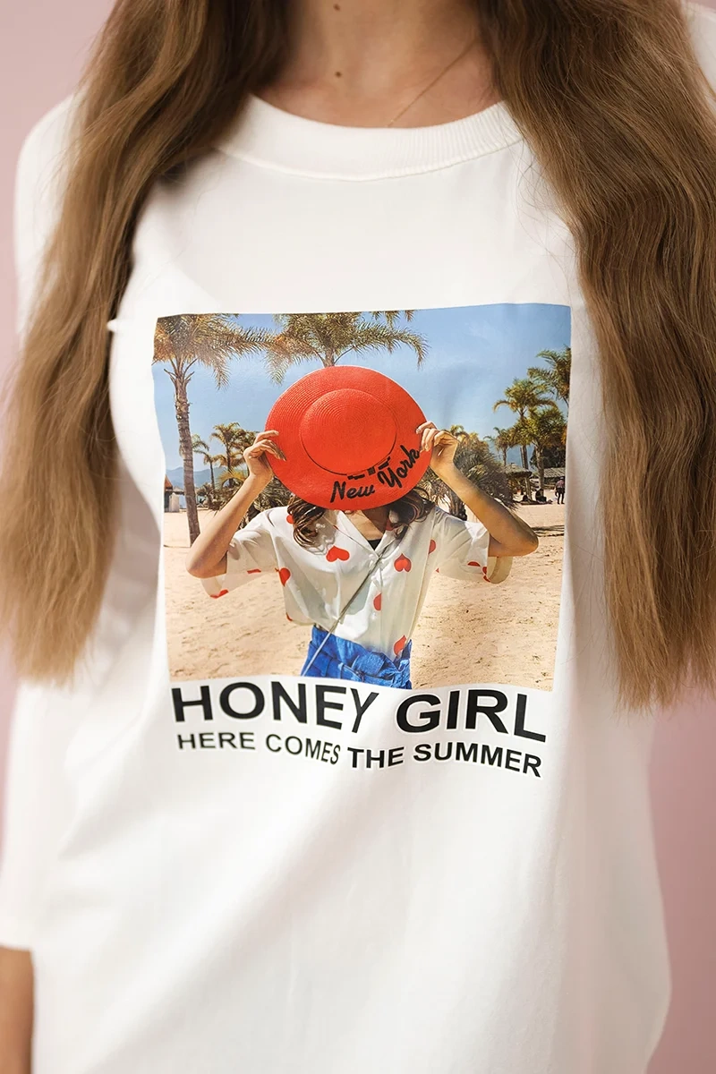 Medaus mergaitė ecru spalvos spausdinta suknelė - Image 4