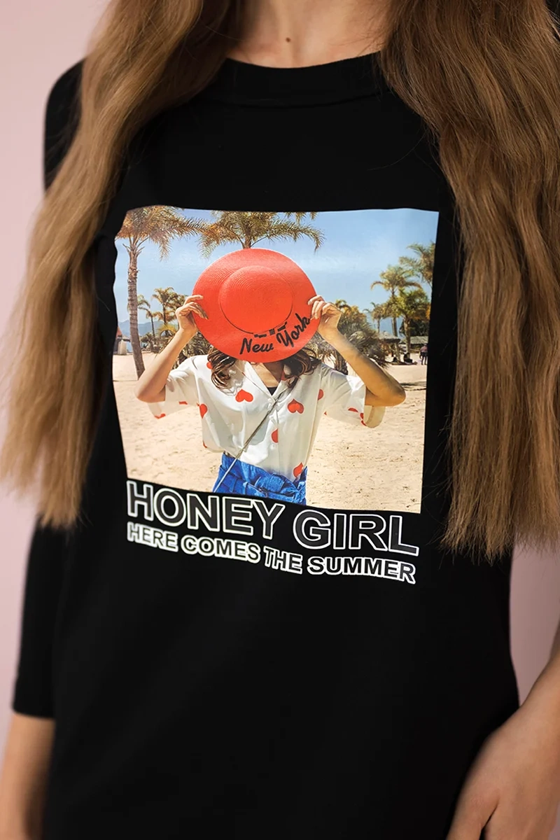 Medaus mergaitės spausdinta suknelė juoda - Image 4