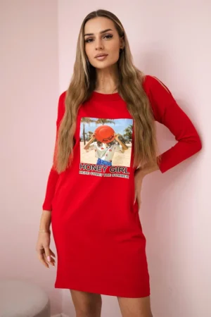 Medaus mergaitė spausdinti suknelė raudona