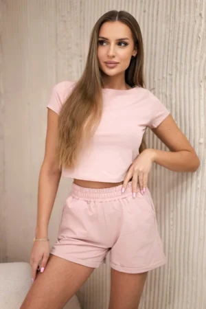 Medvilninis rinkinys su šortais tamsiai rožinės spalvos