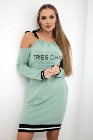 Tres Chic tamsiai mėtų spalvos suknelė
