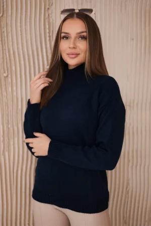 Džemperis su užtrauktuku iki pusės tamsiai mėlyna