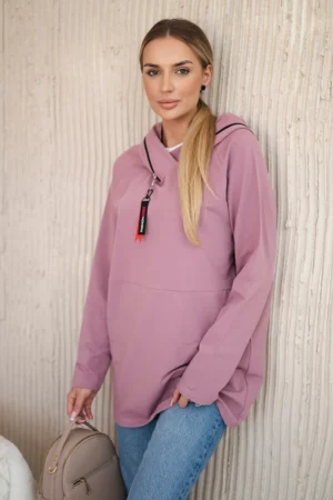 Didelio dydžio tamsiai rožinė tunika su užtrauktuku ir gobtuvu