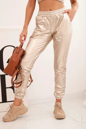 Dvisluoksnės veliūro kelnės, smėlio spalvos