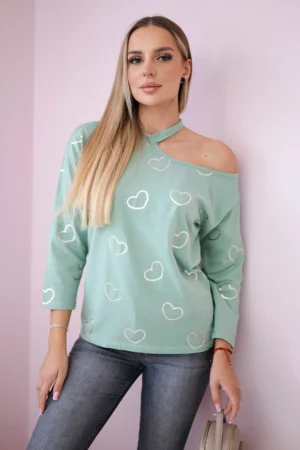 Širdies rašto palaidinė tamsiai mėtų spalvos