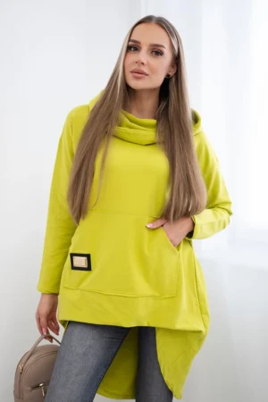 Ilgas megztinis su gobtuvu ir kiwi gobtuvu