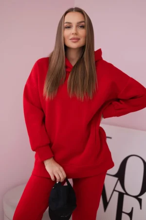 Apšiltintas rinkinys su džemperiu su gobtuvu raudonos spalvos