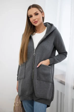 Apšiltintas džemperis su užtrauktuku nugaroje grafito spalvos