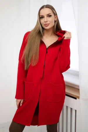 Šiltas džemperis su ilgesne nugara raudonos spalvos