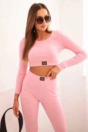 Rinkinys su palaidine viršuje dryžuota šviesiai rožinė