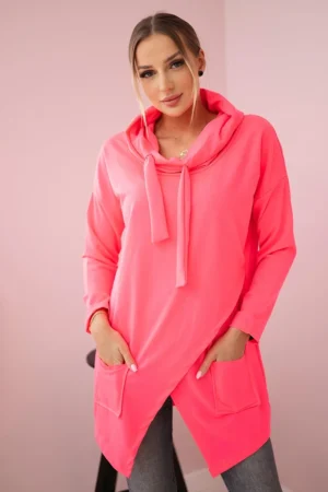 Didelio dydžio tunika su voku priekyje, rožinė, neoninė