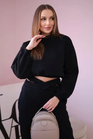 Apšiltintas rinkinys su trumpais marškinėliais juodas