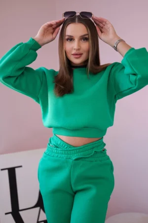 Apšiltintas rinkinys su trumpais marškinėliais, žalias