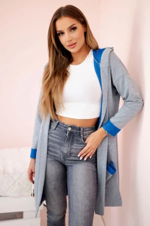 Dvispalvis apsiaustas su gobtuvu rugiagėlių ir pilkos spalvos