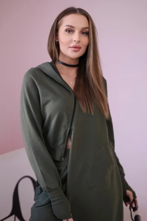 Džemperių komplektas su ilgesniu šonu chaki spalvos