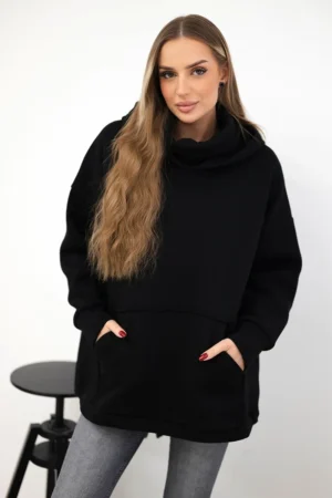 Apšiltintas džemperis su užtrauktuku nugaroje, juodas