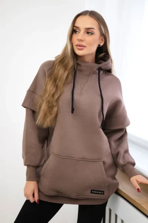 Apšiltinti pusilgiai džemperiai su užtrauktuku mocca