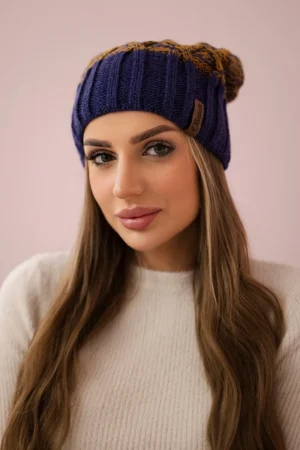 Milano vilnonė kepurė K203 mustard melange+dark purple