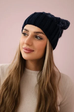 Milano vilnonė kepurė K203 tamsiai mėlyna melanžas+žalias atspalvis