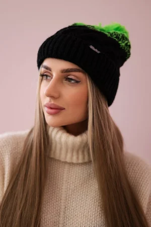 Ilona vilnonė kepurė K218 juoda+žalia