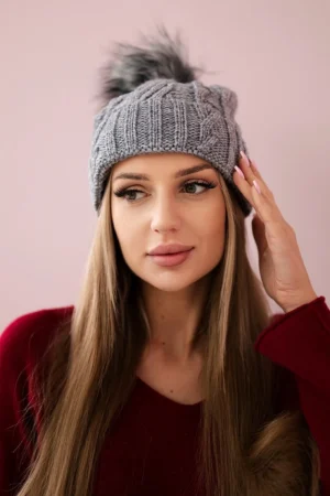 Vilnonė pintinė kepurė K226 tamsiai pilka