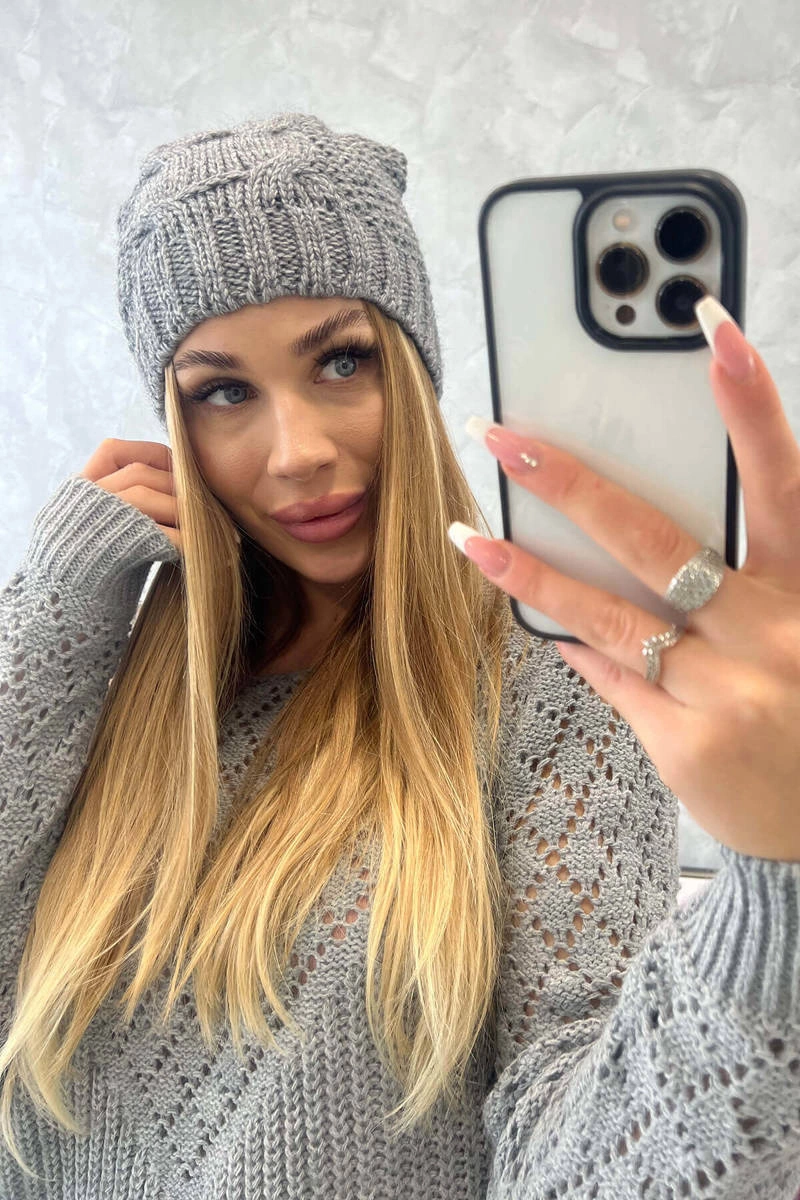 Justyna vilnonė kepurė K253 tamsiai pilka - Image 4