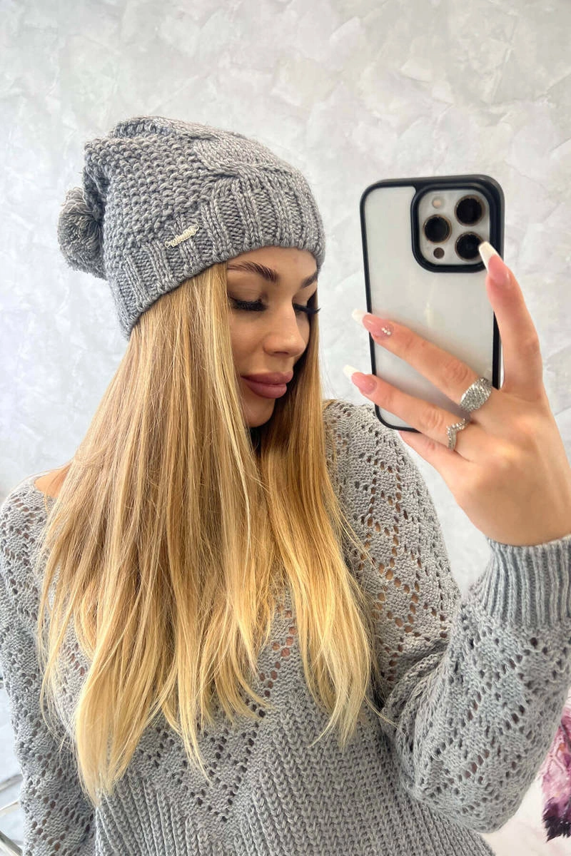 Justyna vilnonė kepurė K253 tamsiai pilka - Image 3