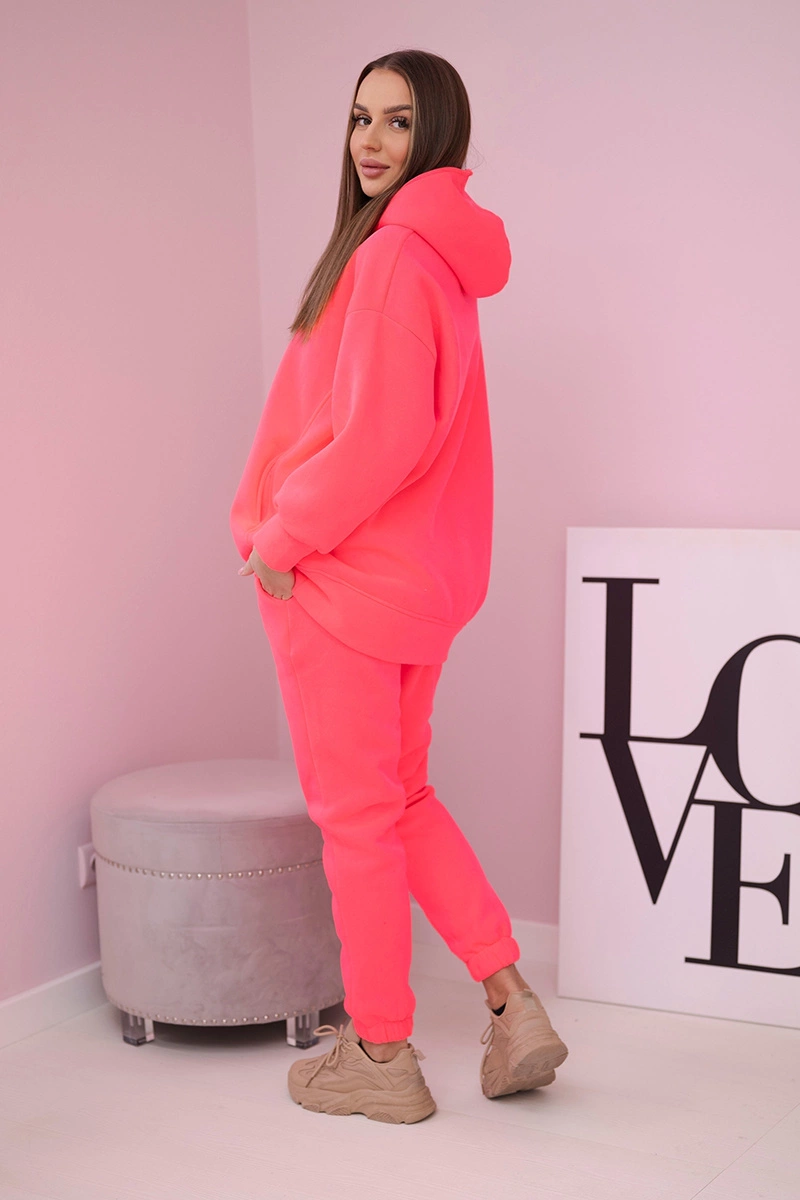 Apšiltintas rinkinys su megztiniu su gobtuvu rožinės spalvos neoniniu atspalviu - Image 3