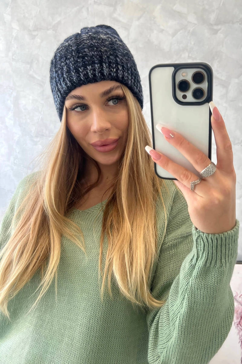 Melisa vilnonė kepurė K241 juoda+mėlyna - Image 3