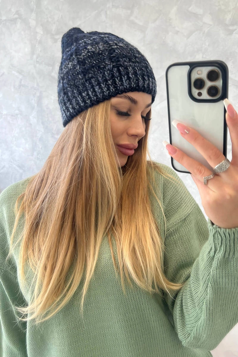 Melisa vilnonė kepurė K241 juoda+mėlyna - Image 4