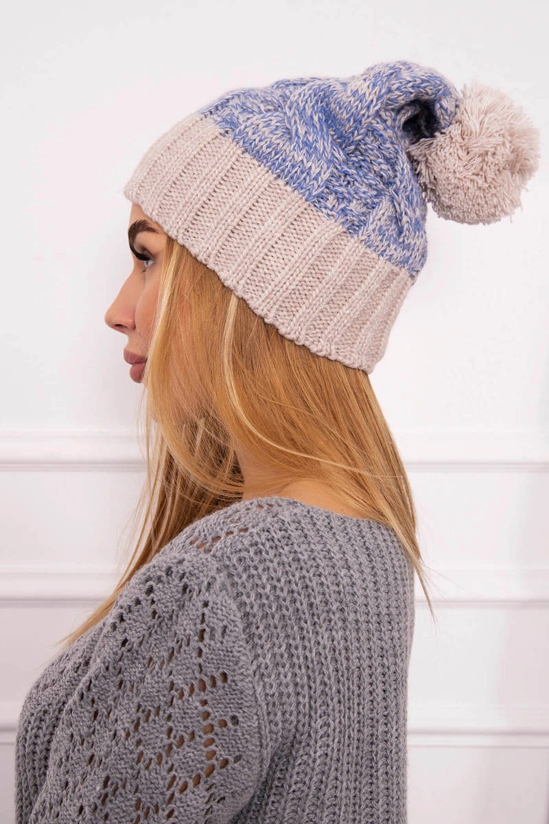 Paryžiaus vilnonė kepurė K213 light beige+blue - Image 2