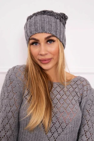 Paris vilnonė kepurė K213 tamsiai pilka+juoda