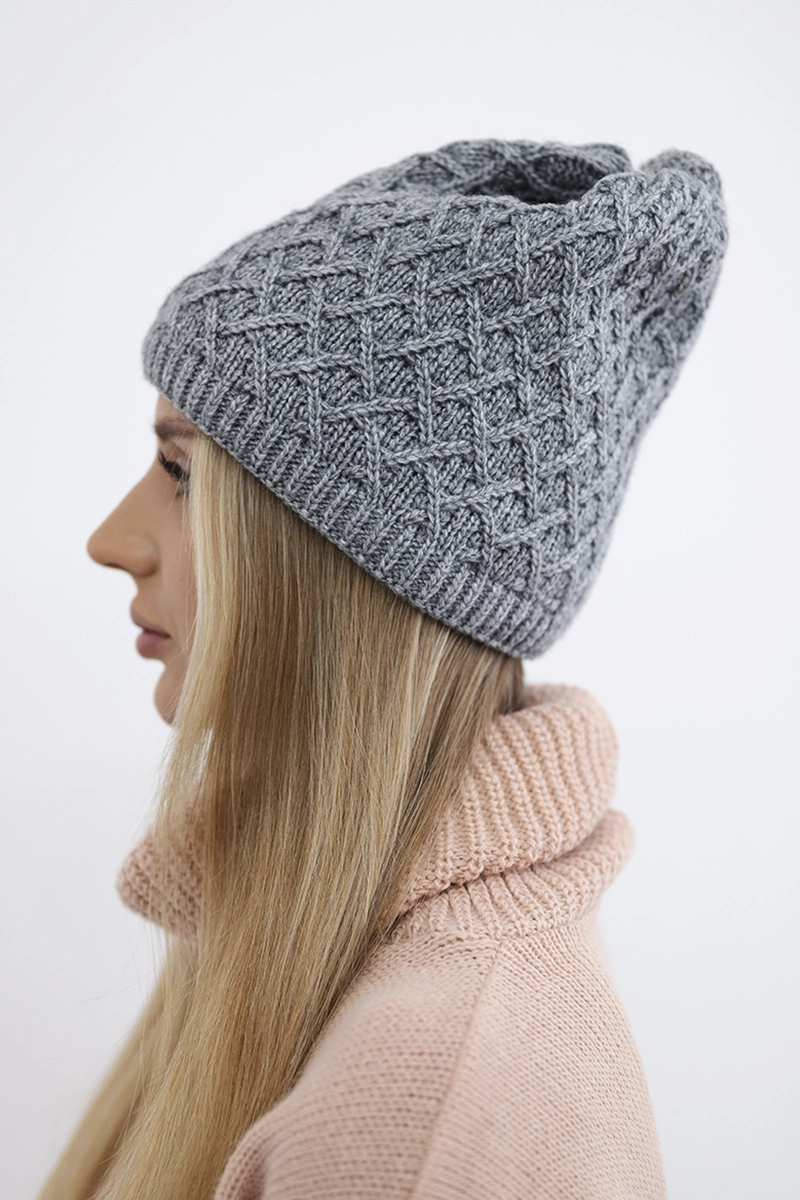 K204 tamsiai pilka vilnonė languota kepurė - Image 2