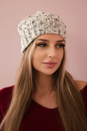 Vilnonė kepurė Roksana K209 ecru+grey