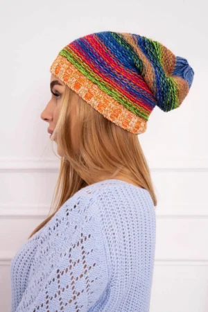 Krystyna vilnonė kepurė K207 rugiagėlė+oranžinė