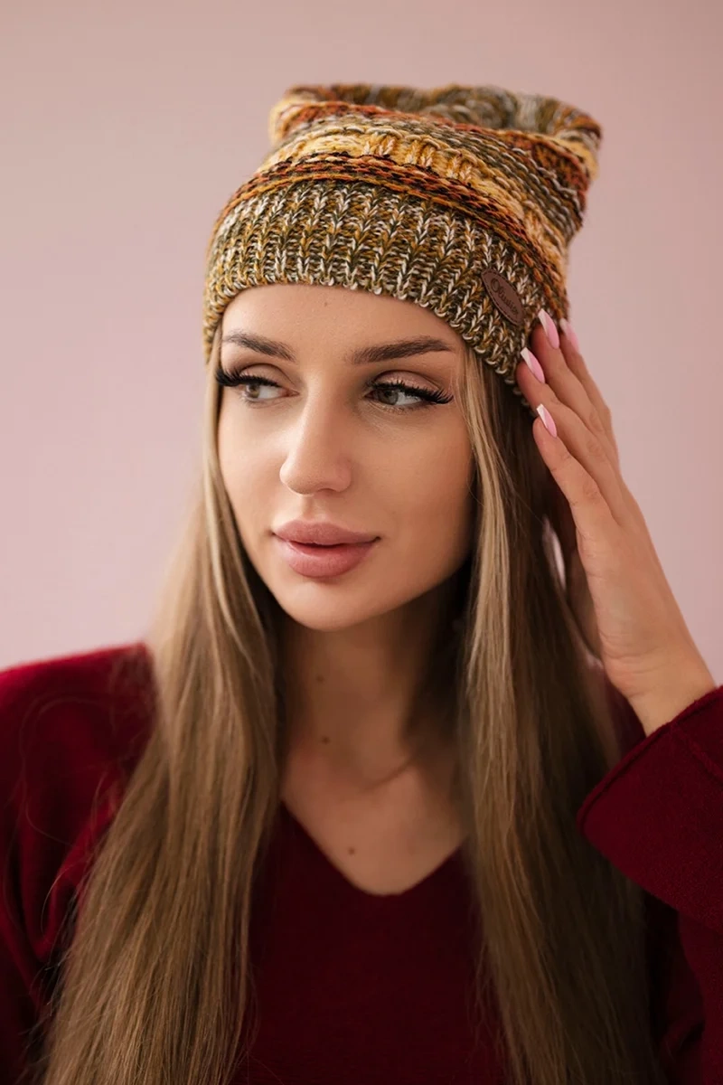 Patrycja vilnonė kepurė K254 mustard+brown