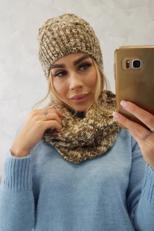 Moteriškas komplektas su vilnoniu audiniu Lucyna K317 chaki+ecru