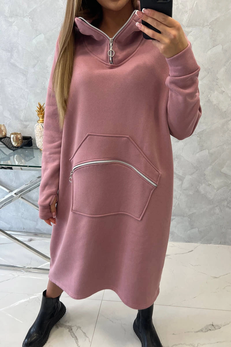 Apšiltinta suknelė su gobtuvu tamsiai rožinė - Image 6