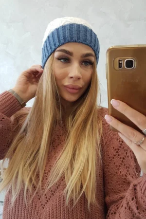Bibiana vilnonė kepurė K264 denim+white