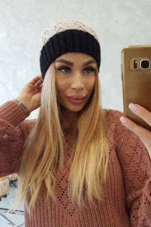 Bibiana vilnonė kepurė K264 black+beige