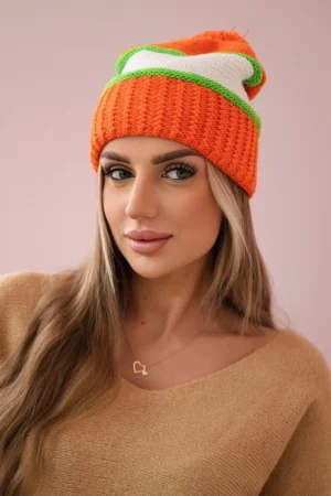 Kinga moteriška kepurė K297 oranžinė+žalia neon+balta